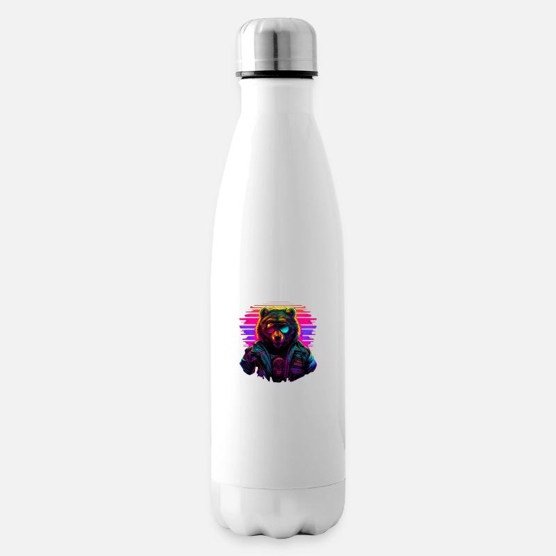 Retro Emblems - Animal - Pilot Bear - Isolierflasche - Weiß
