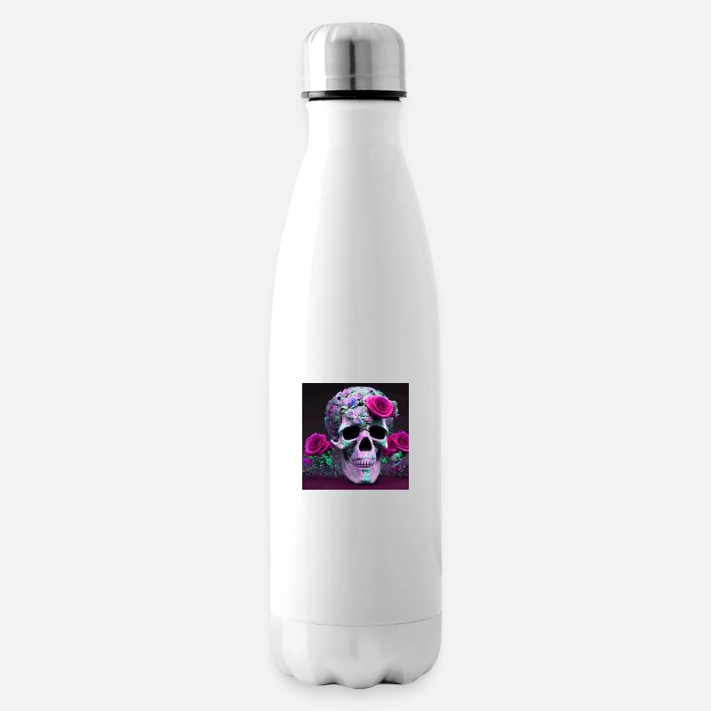 Totenkopf mit Rosen - Isolierflasche - Weiß