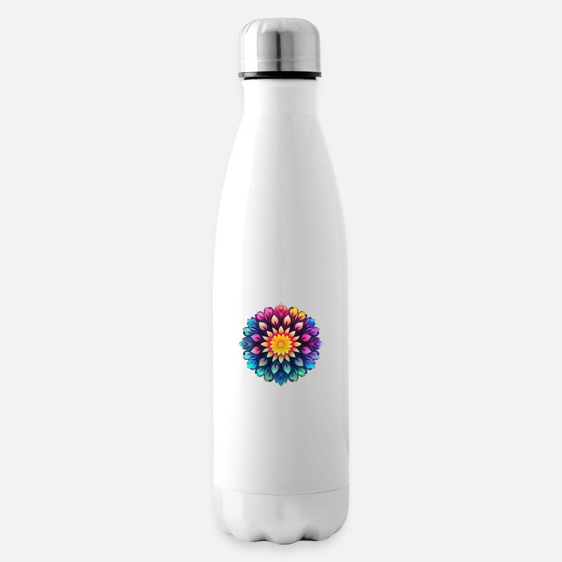 Multicolored Floral Psychedelic Mandala - Insulated Water Bottle - white