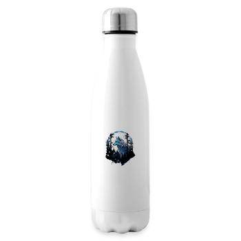 White wolf in the forest under full moon - Insulated Water Bottle - white - Right