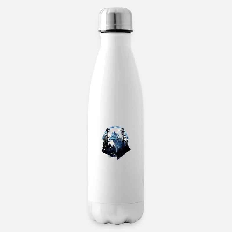 Weißer Wolf im Wald bei Vollmond - Isolierflasche - Weiß