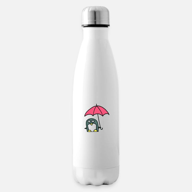 Pinguin mit Regenschirm - Isolierflasche - Weiß