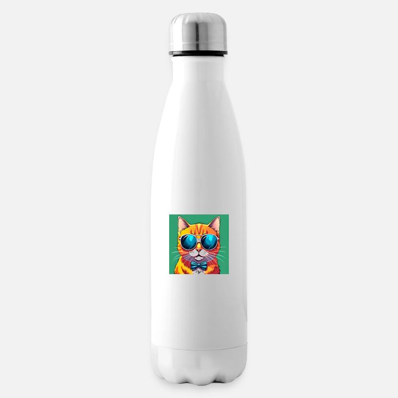 Stilvolle Katze mit Sonnenbrille und Fliege - Isolierflasche - Weiß