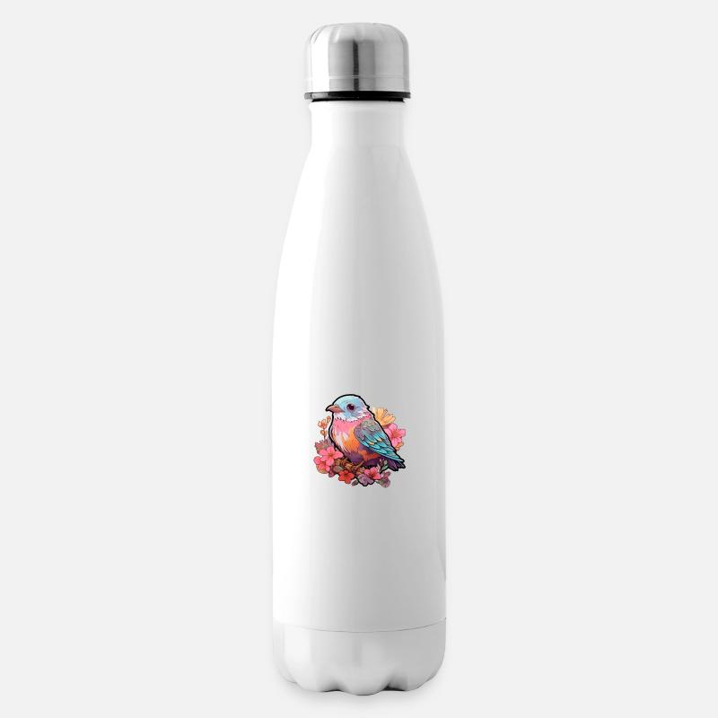 Vogel Blumen - Isolierflasche - Weiß