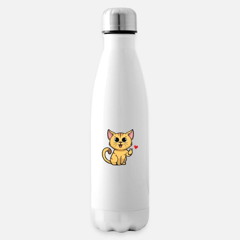 Nette Katze mit Herzzeichen - Isolierflasche - Weiß