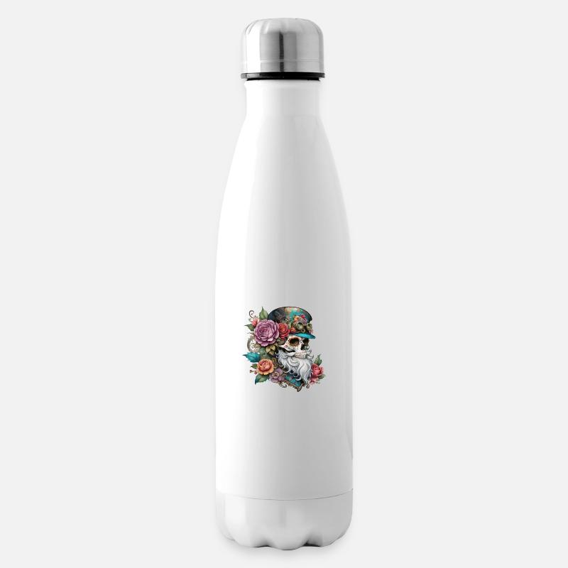 vintage, hipster, skull, bart, tatoo, rose, pirat - Isolierflasche - Weiß