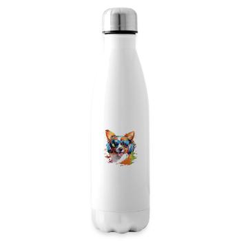 Witziges Hunde Design mit Brille & Kopfhörer - Isolierflasche - Weiß - Rechts