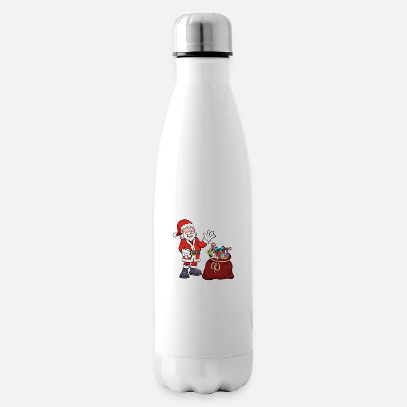 Weihnachtsmann mit Geschenktüte - Isolierflasche - Weiß