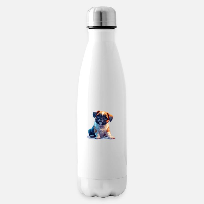 Mops Welpen sitzend - Isolierflasche - Weiß