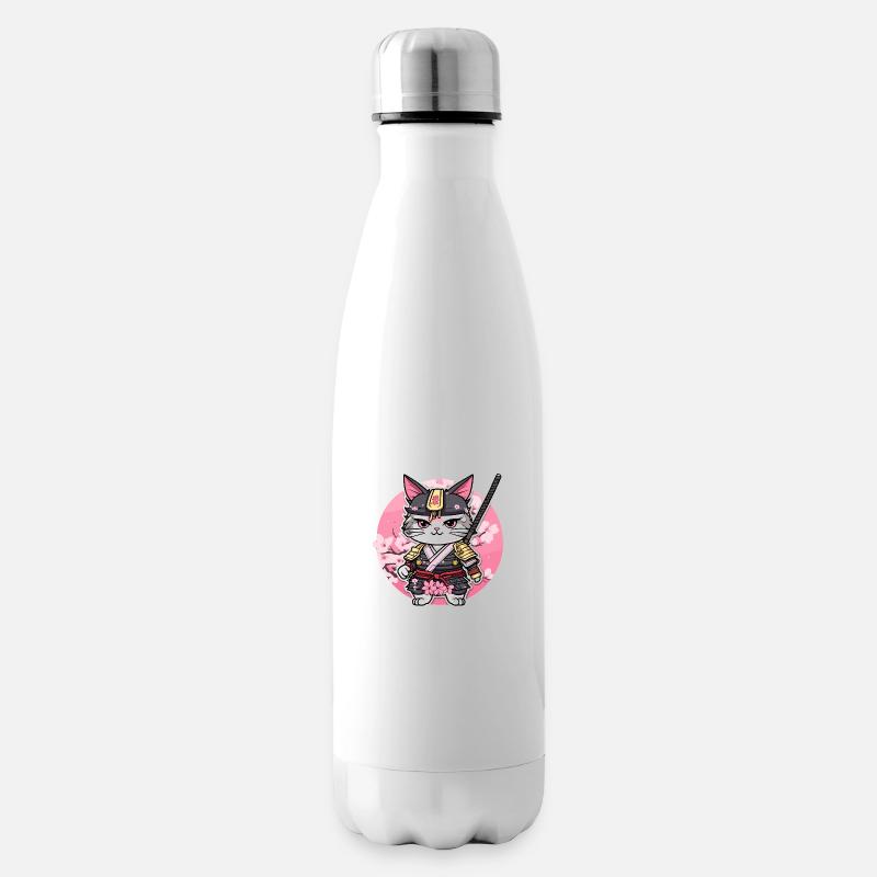 Chat samouraï & fleurs de cerisier #6 - Bouteille isotherme - blanc