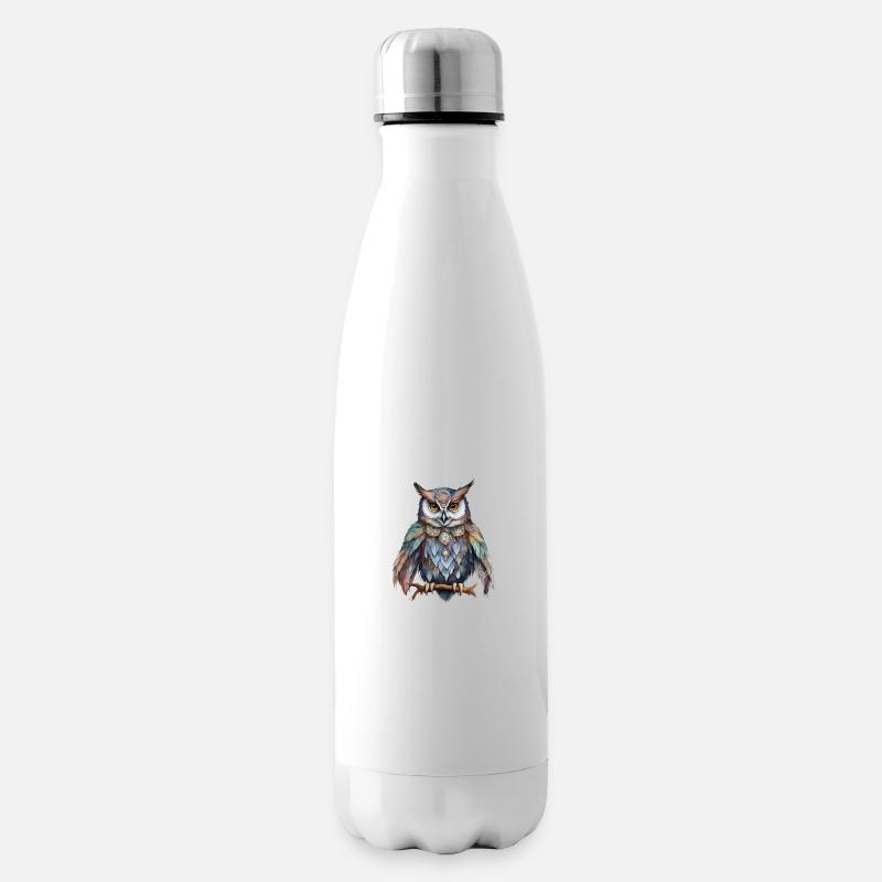 Schamanisches Krafttier Eule, Weisheit Intuiotion - Isolierflasche - Weiß