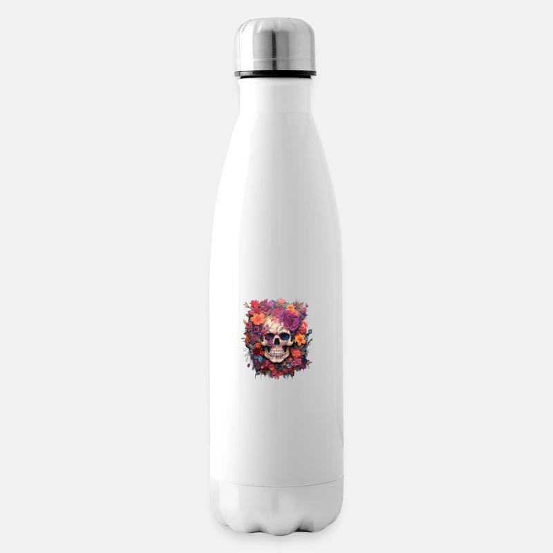 Blühender Schädel – Eleganz des Vergänglichen - Isolierflasche - Weiß