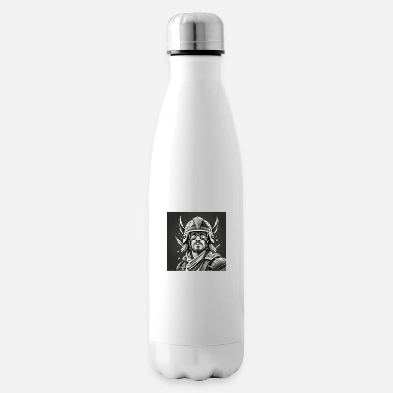 Schwarz-weißer Kriegerhelm - Isolierflasche - Weiß