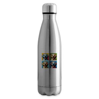 Pop Golden Retriever Dog Portrait - Pet Portrait - Insulated Water Bottle - silver - Right