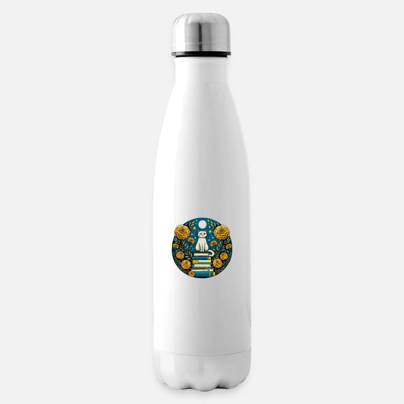 Buchsüchtige weiße Katze - Isolierflasche - Weiß