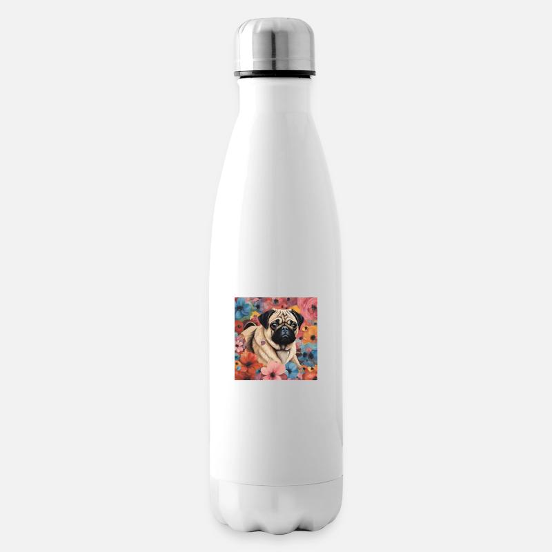 Mops Design - Isolierflasche - Weiß