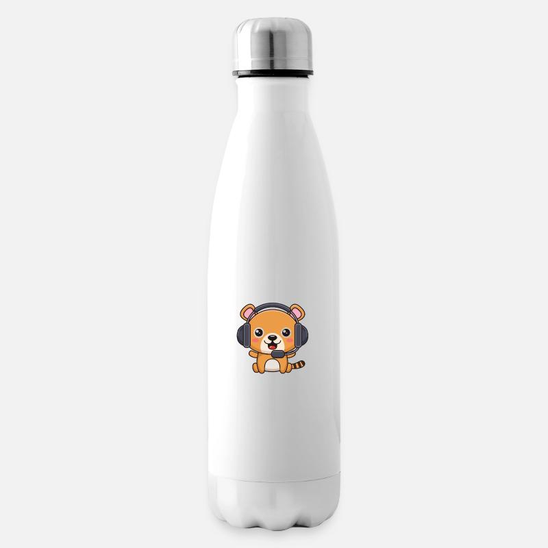 Bear with headset - Insulated Water Bottle - white