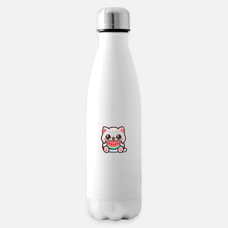 Kawaii Katze, die eine Melone isst - Isolierflasche - Weiß