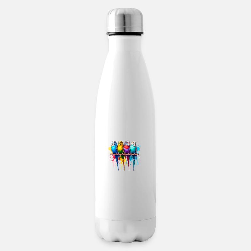 Bunte Wellensittiche - Isolierflasche - Weiß
