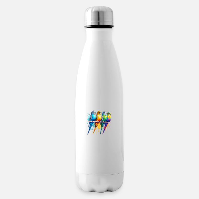 Bunte süße Wellensittiche - Isolierflasche - Weiß
