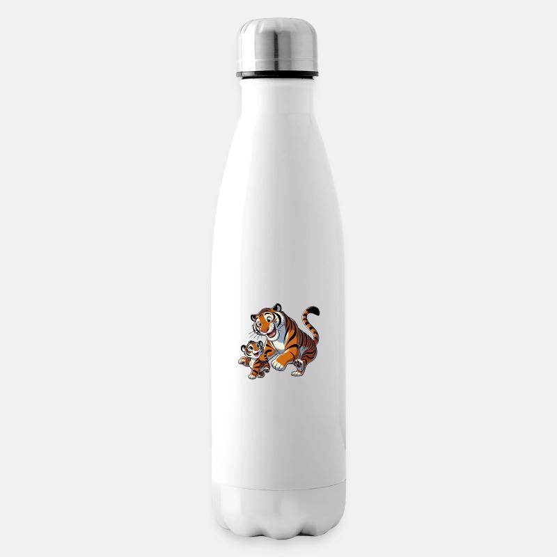 Tigermutter mit jungem Herumtollen - Isolierflasche - Weiß