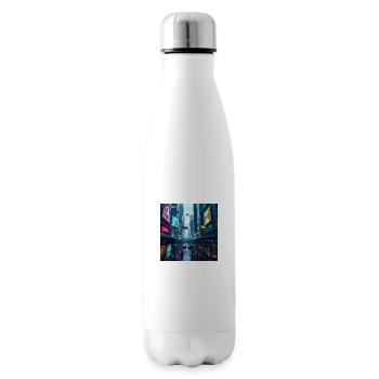 Paysage urbain futuriste au néon : une vision vibrante - Bouteille isotherme - blanc - Droite