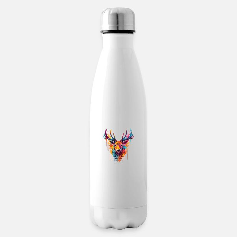 Farbenfoher Hirsch - Isolierflasche - Weiß