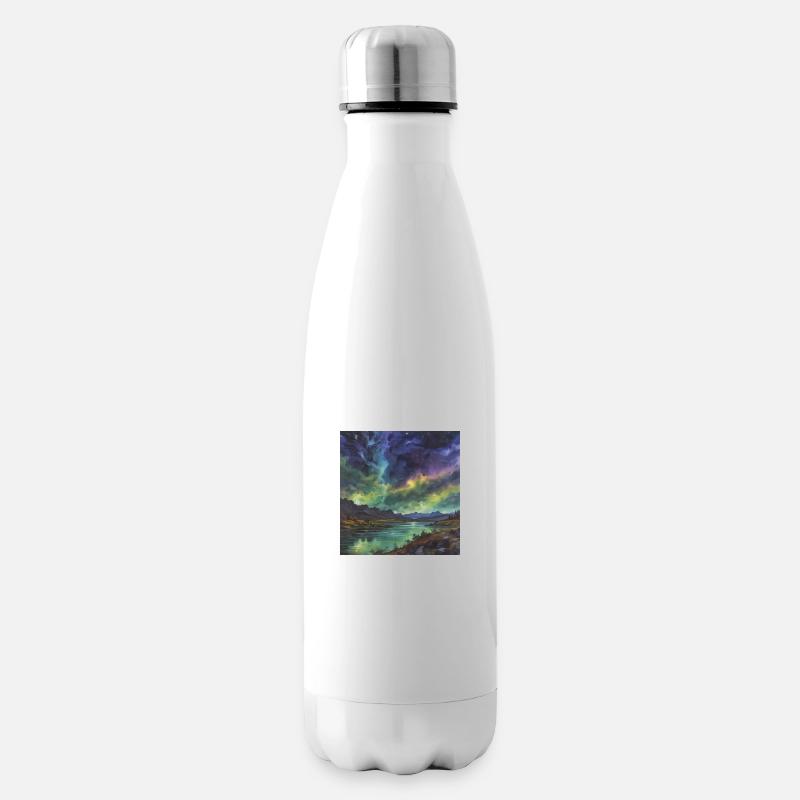 Aurores boréales au-dessus du lac tranquille - Bouteille isotherme - blanc