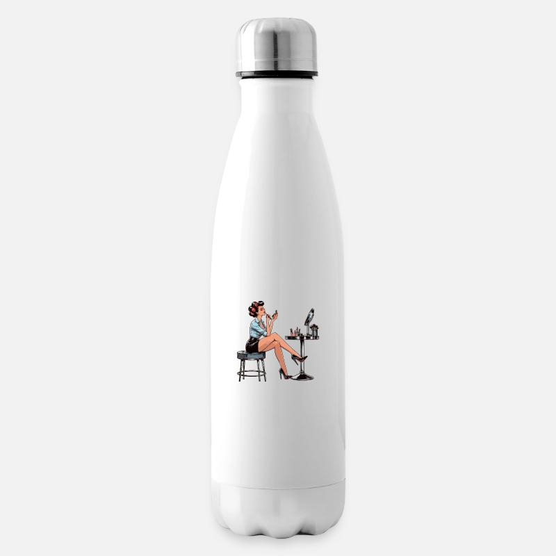 Frau Rockabilly Schminke schminken Retro Geschenk - Isolierflasche - Weiß