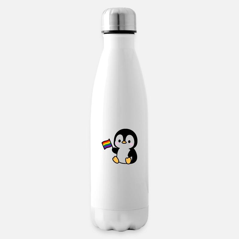 Pinguin mit Regenbogenfahne - Isolierflasche - Weiß