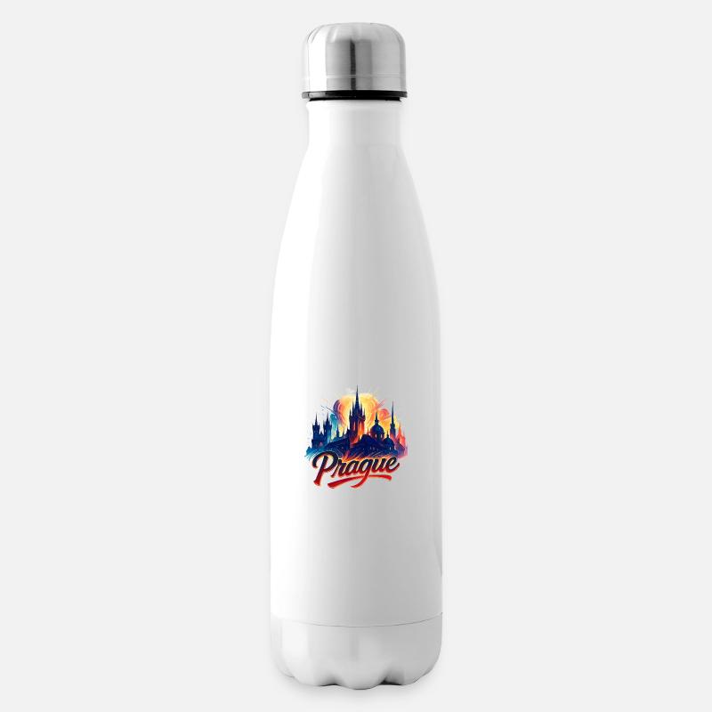 Prag Hauptstadt Tschechien Silhouette Geschenk - Isolierflasche - Weiß