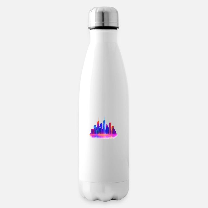 skyline stadt neon - Isolierflasche - Weiß