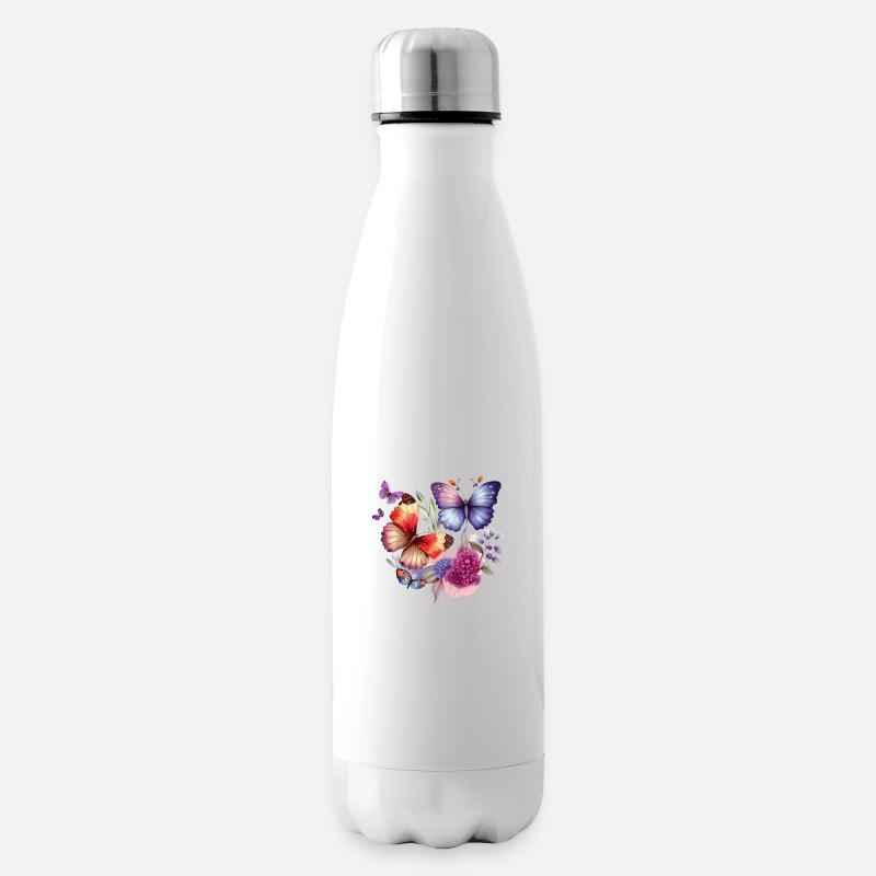 Schmetterling Vintage Blumen - Isolierflasche - Weiß