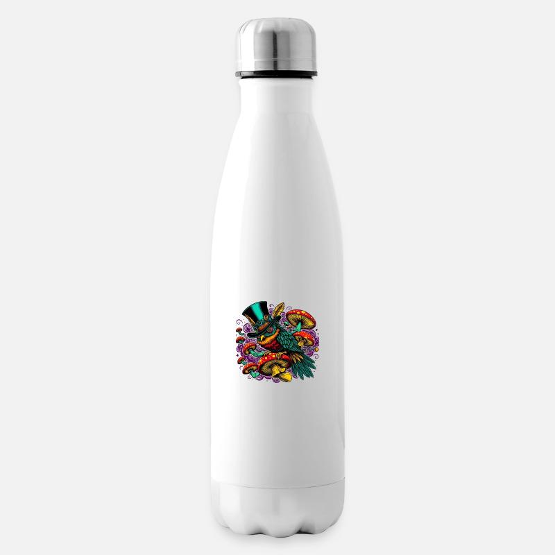 Bunte Eule mit Zylinderhut - Isolierflasche - Weiß