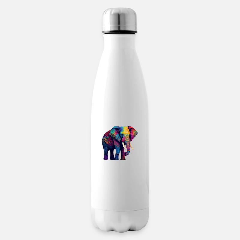 Bunter Elefant - Isolierflasche - Weiß