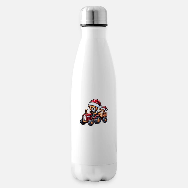 Teddy als Weihnachtsmann mit Traktor - Isolierflasche - Weiß