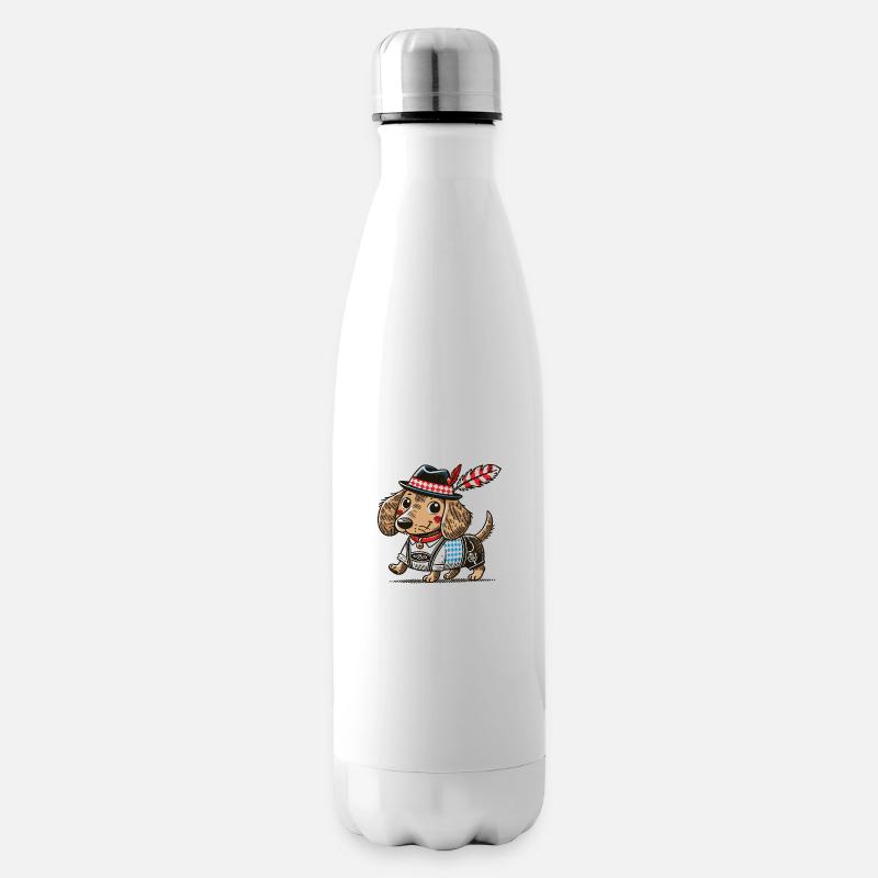 Der bayerische Dackel in Lederhose - Isolierflasche - Weiß