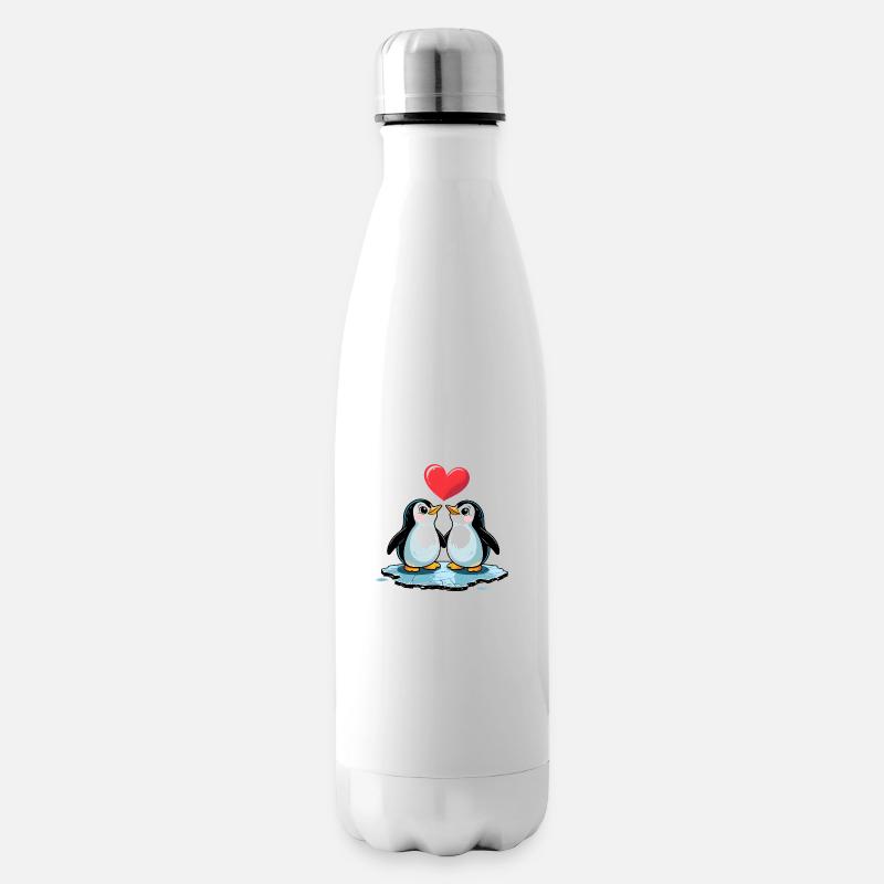 Comic Style Verliebtes Pinguin Paar - Isolierflasche - Weiß