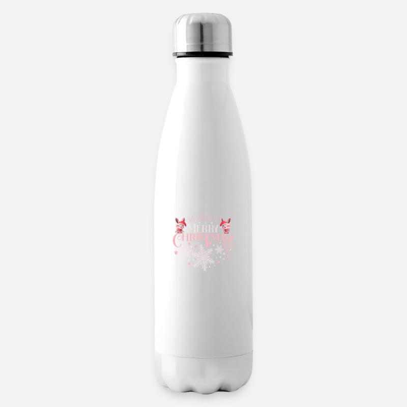 We wish you a merry Christmas Cute Pink Rabbits - Isolierflasche - Weiß
