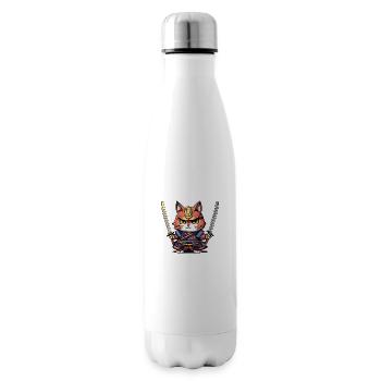 Samurai Cat #41 - Insulated Water Bottle - white - Right