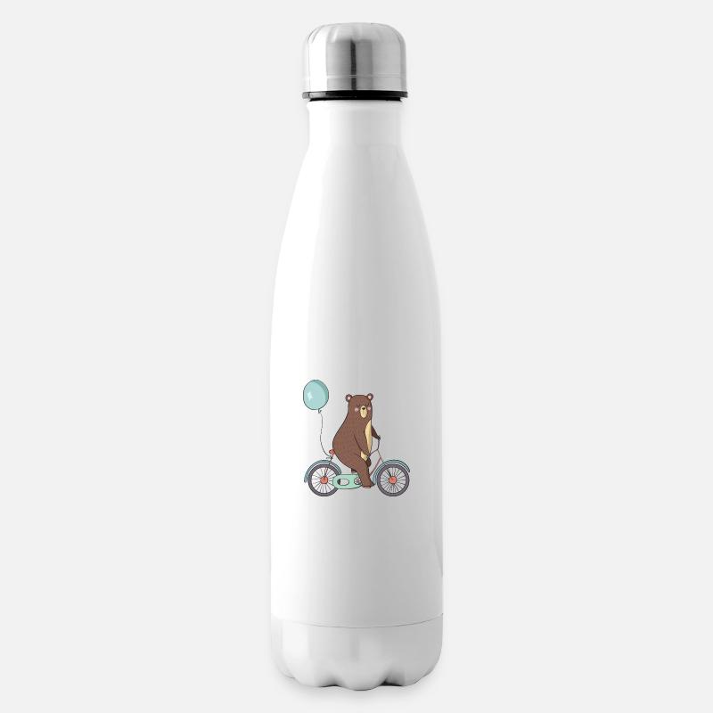 Bär auf einem Fahrrad - Isolierflasche - Weiß