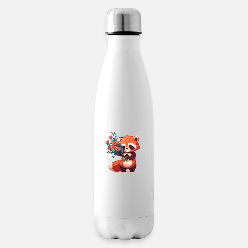 roter Panda mit Blumen - Isolierflasche - Weiß