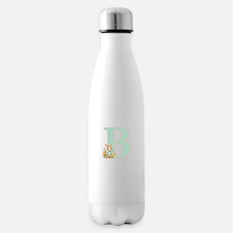 Lettre B, Monogramme, Fleurs, Lapin - Bouteille isotherme - blanc