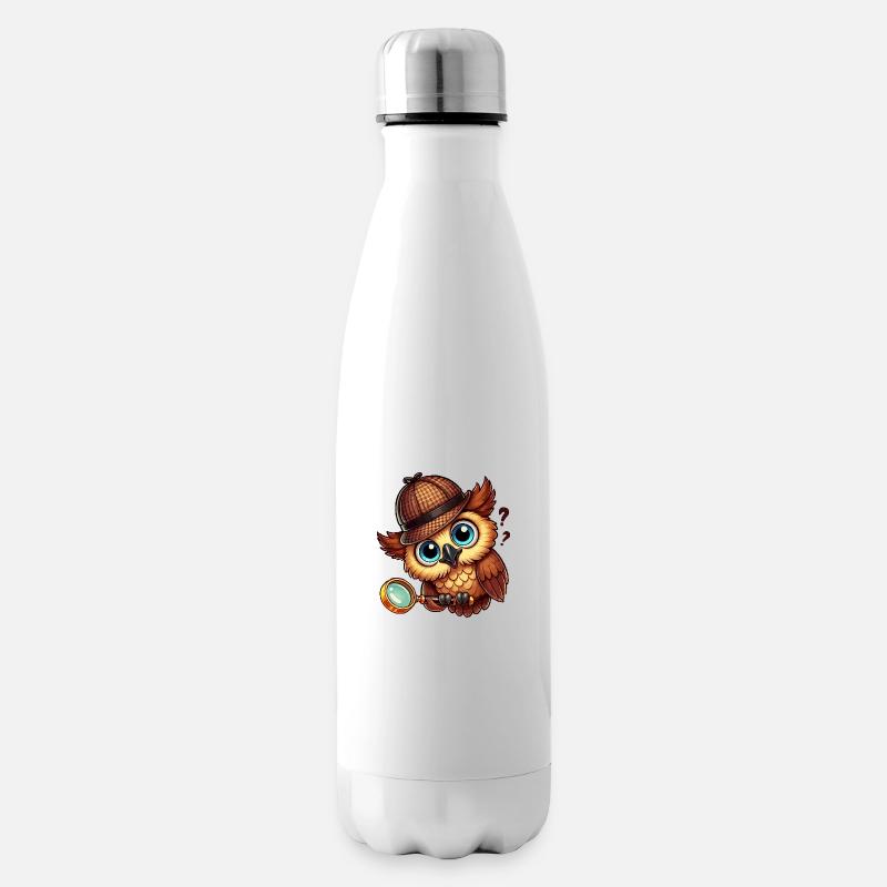Hibou détective - Bouteille isotherme - blanc