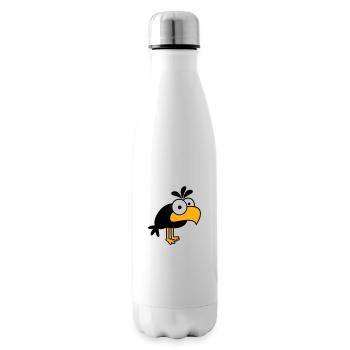 Rabe Comic Vogel steht guckt lustig Cartoon Humor - Isolierflasche - Weiß - Rechts