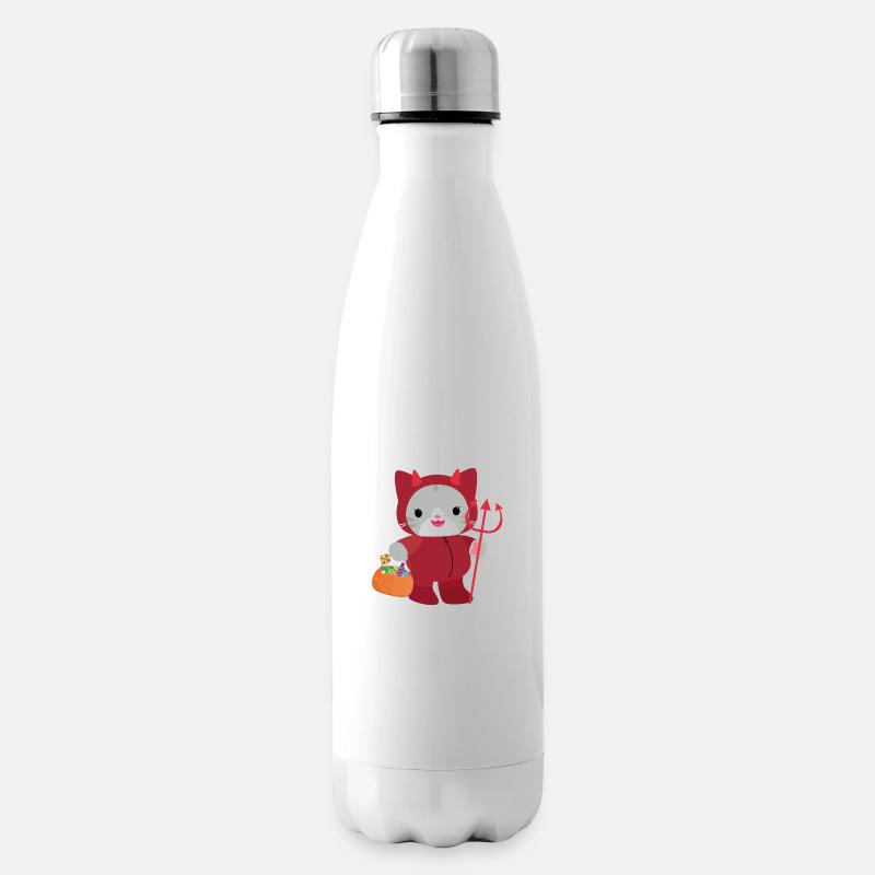 Chat d’Halloween Diable Rouge. Kawai - Bouteille isotherme - blanc