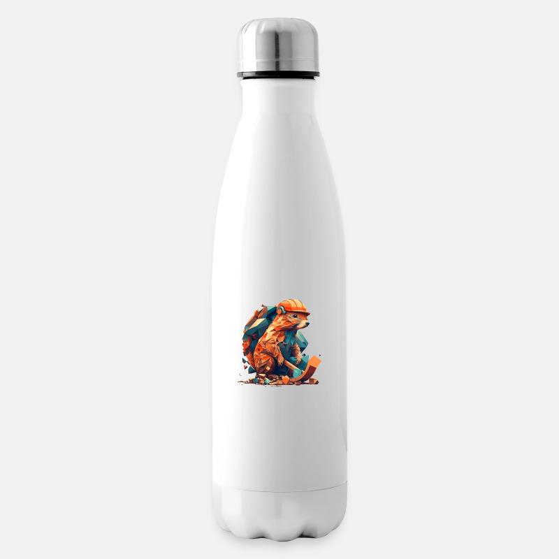 Ein Nagetier, das einen Bauhelm trägt und arbeitet - Isolierflasche - Weiß