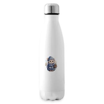 Chaton dans la neige avec chapeau, écharpe et manteau - Bouteille isotherme - blanc - Droite