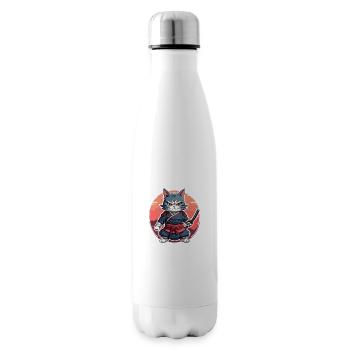 Samurai Cat #16 - Insulated Water Bottle - white - Right