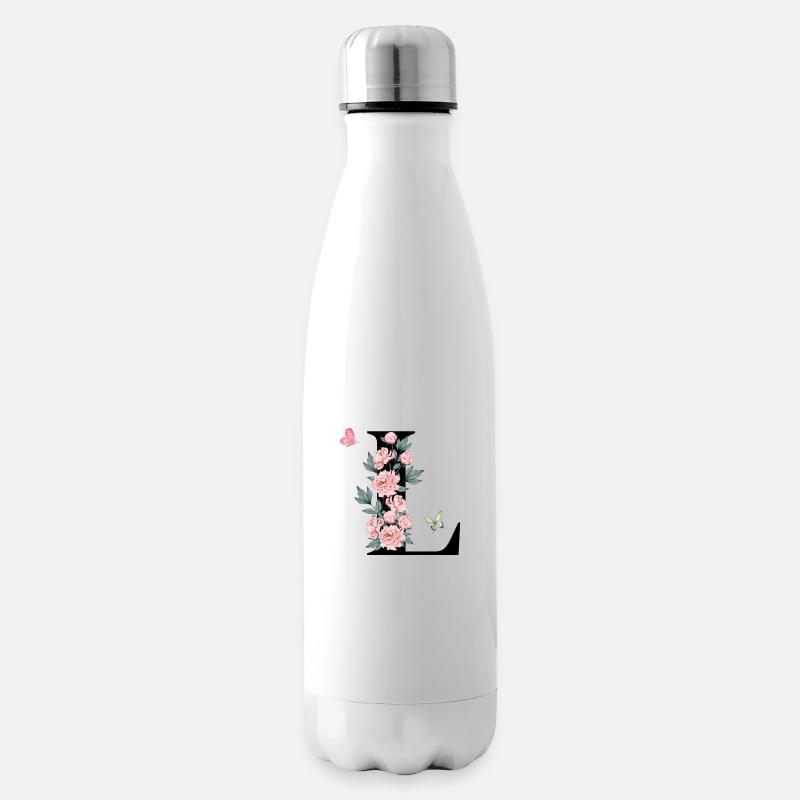 Lettre l fleurs rose - Bouteille isotherme - blanc